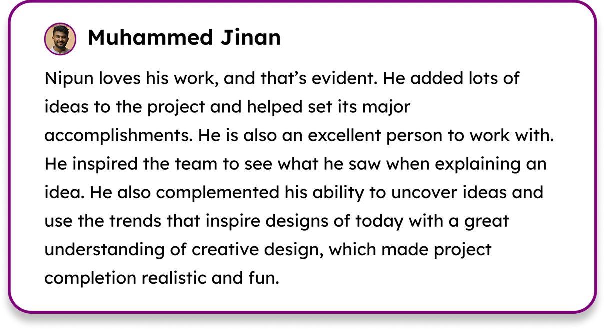Testimonial from Muhammed Jinan