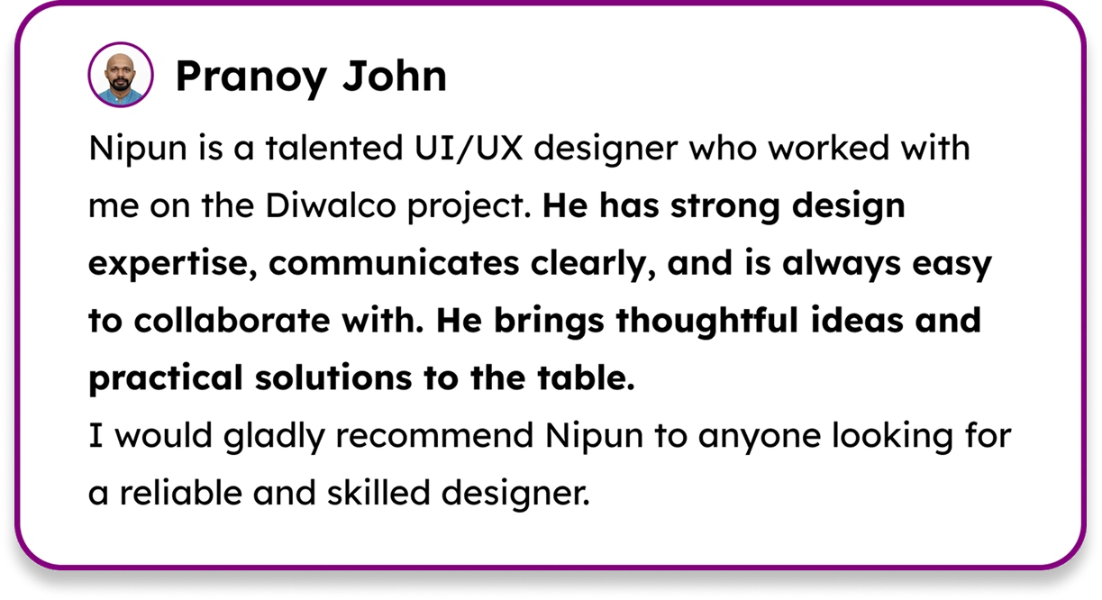 Testimonial from Pranoy John