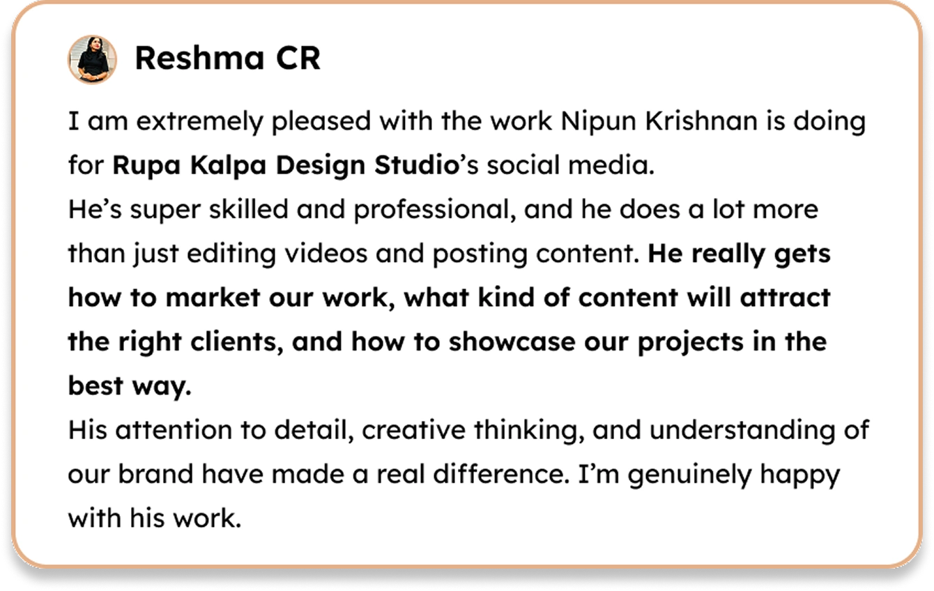 Testimonial from Reshma CR
